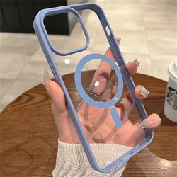 Premium Magnetic Magsafe Clear Anti - Fall Acrylic Case - iPhone 15 Pro Max (Smoky Blue)