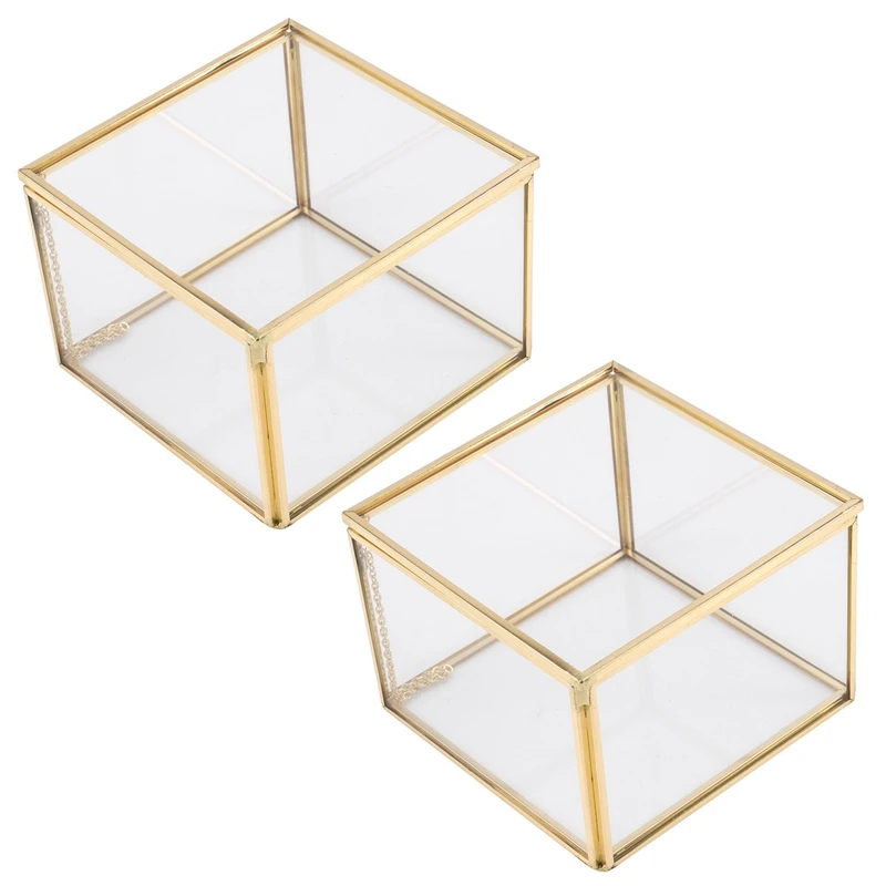 

2X квадратные открытые стеклянные геометрические зеркальные коробки для хранения ювелирных изделий, коробка для украшения вечных цветов, ремесла