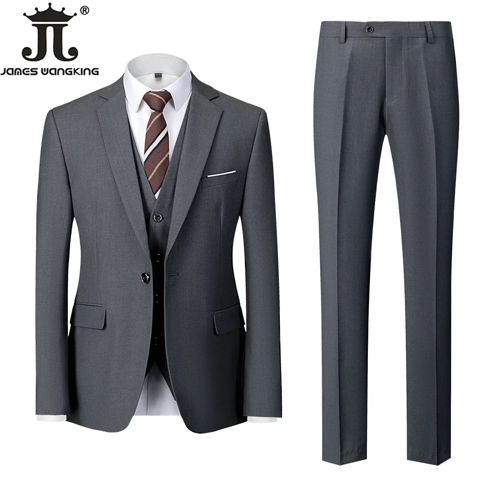 High-end Brand Solid Color Formal Office Business Suit Three-pcs Set 18 Color ( Jacket + Vest + Pants ) Groom Wedding Dress