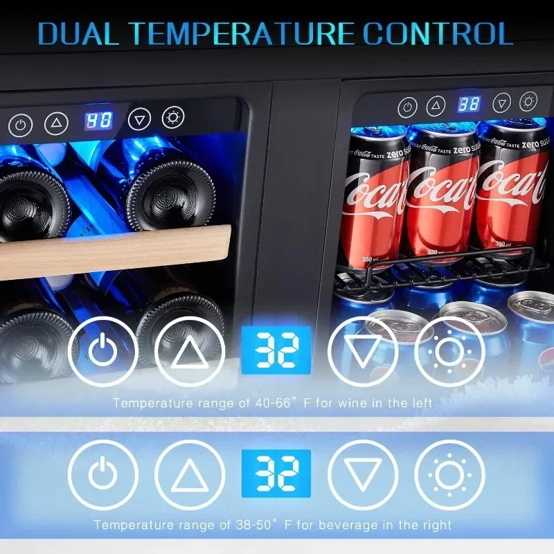 Wine and Beverage Refrigerator, 24 inch Wine Fridge Dual Zone Hold 20 Bottles and 78 Cans, Digital Touch Control 4