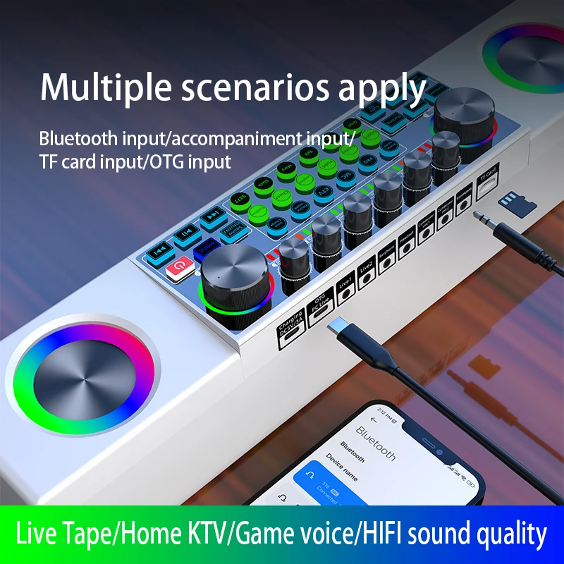 Venkovní zvuková karta, reproduktory, integrovaný stroj, domácí karaoke, bezdrátový Bluetooth boombox pro živé vysílání/párty/PC/mobilní telefon_voghion.com