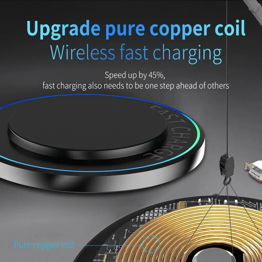 VIKEFON 30W Mini Wireless Charger Pad Desk LED Light Stand For iPhone 16-12 Samsung S25 Xiaomi AirPos Pro Fast Charger Station