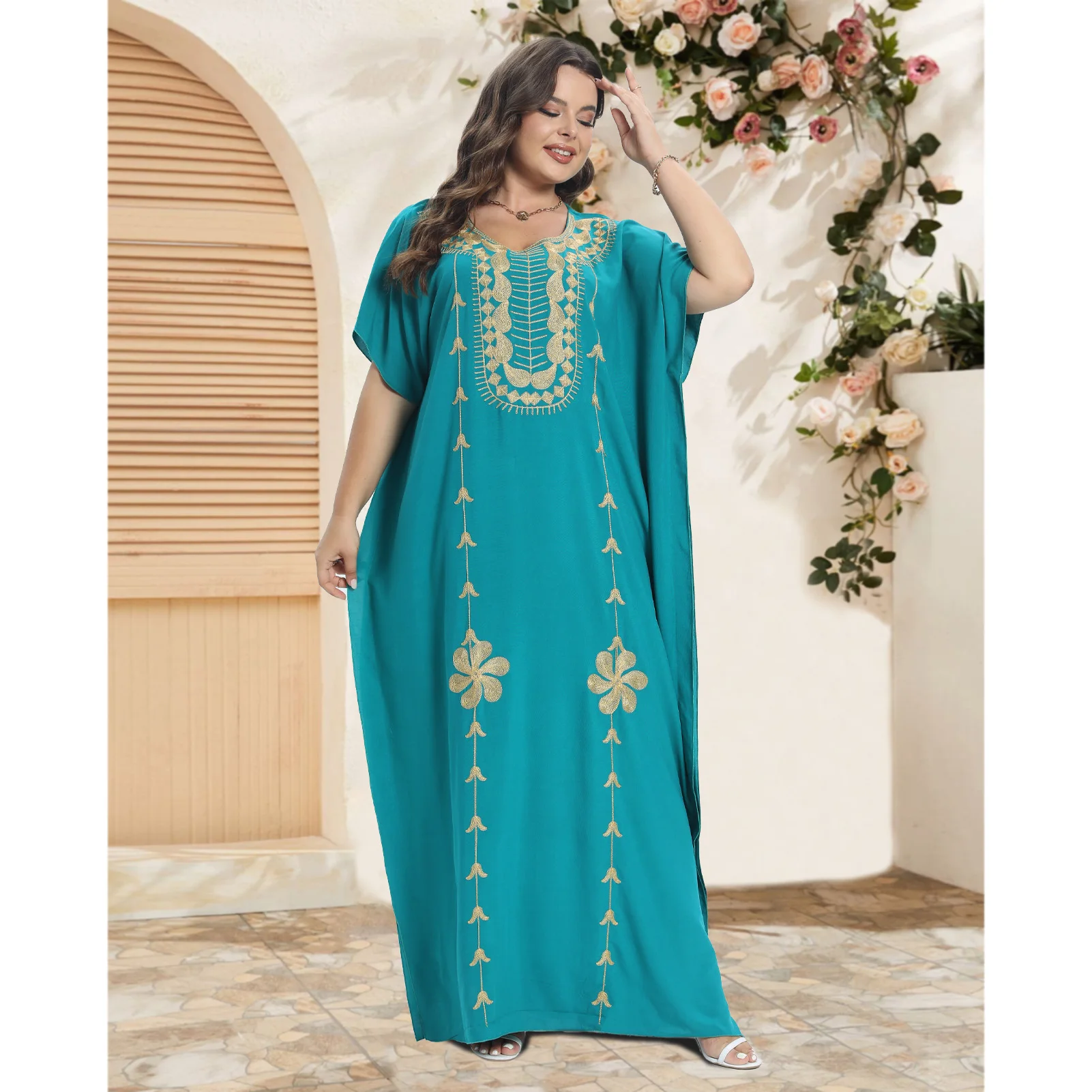 African Dashiki Cotton Traditional Dress Abaya For Womens Plus Size Caftan Loose For Women's Kaftan Short Sleeve Cover up