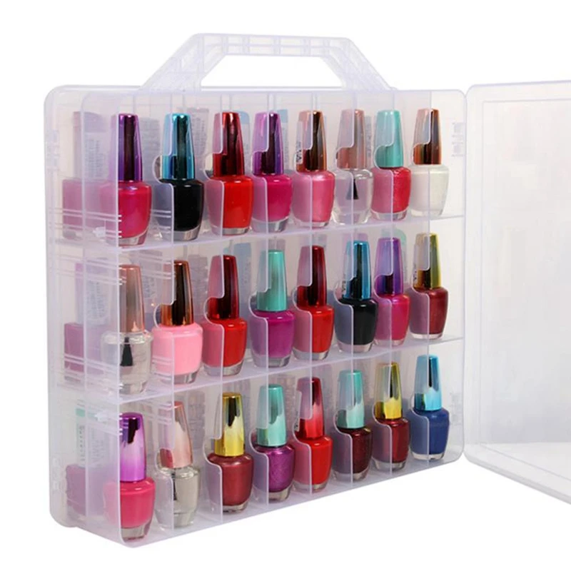 48 Cells 2 Layer Nail Polish Organizer Portable Clear Nail Supplies Needlework Storage Box Adjustable Storage Case 2