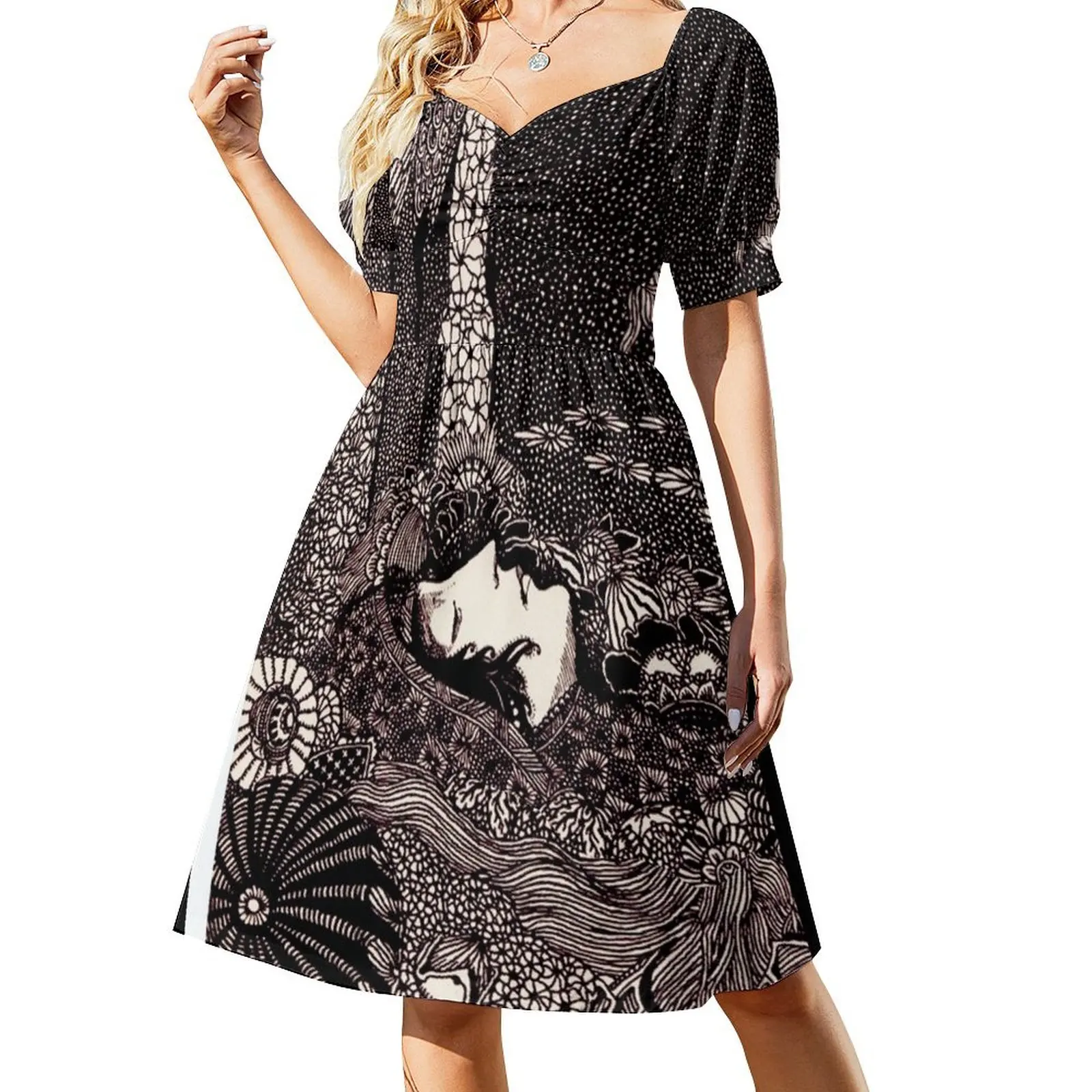 thumbnail image 1 of HD Sleeping Morella de los Cuentos de Edgar Allan Poe (1933) Vestido de manga corta Ropa vestido largo mujer verano Vestido, 1 of 7