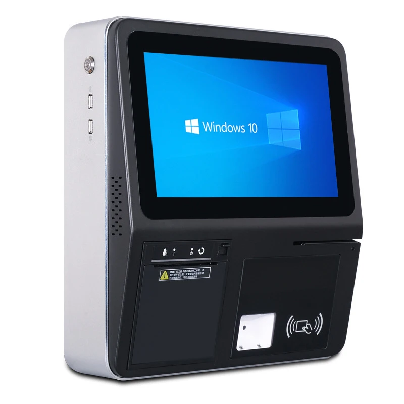 11.4 인치 터치 스크린 벽걸이 셀프 서비스 출납원 기계, 카드 인쇄 및 스와이핑, 코드 스캐닝, 신제품