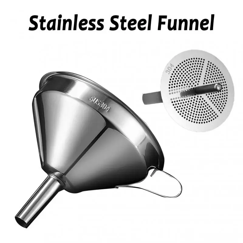 1PC Stainless Steel Funnel Kitchen Funnel For Oil Wine Metal Funnel Detachable Filter Wide Mouth Canning Funnel Kitchen Gadgets