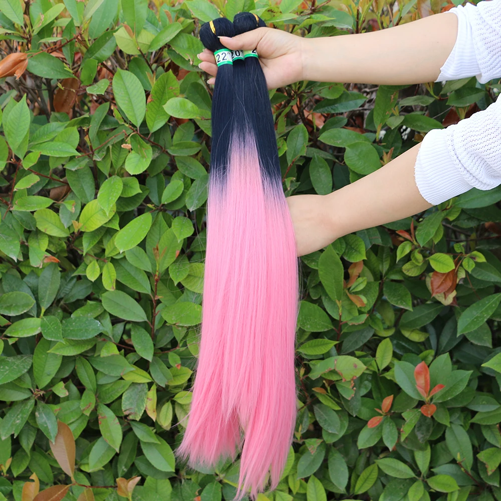 Synthetic Straight Hair Bundles Black To Purple Red Brown Golden Sliky Straight Synthetic Hair Extensions for Black Women