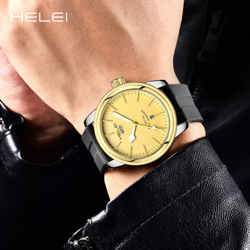 HELEI Luxury Men's Watches Business Silicone Strap Fashion Quartz Wristwatch Waterproof Men's Watches Men's Luxury Watches