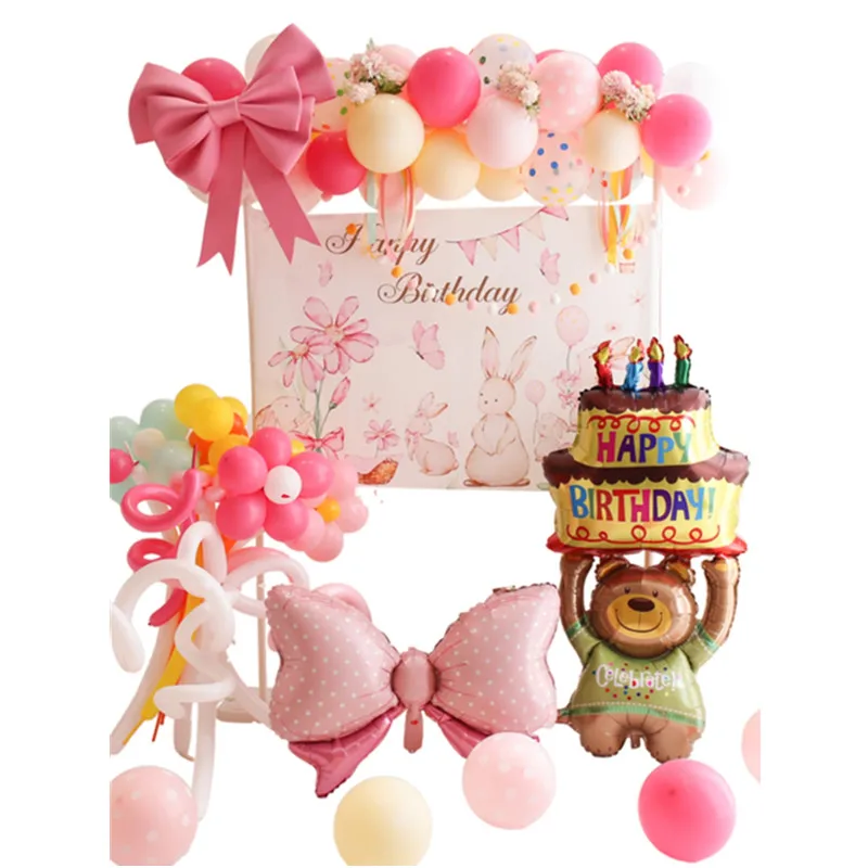 

INS Baby Shower Happy 100 дней набор воздушных шаров 1-й детский медведь день рождения розовый лук воздушный шар кролик постер декорации