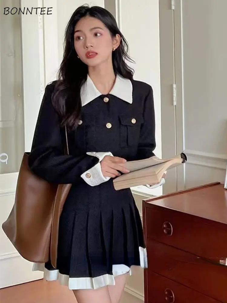 

Preppy Style Sets Women Gentle Vintage Cropped Jackets Mini Pleated Skirts Outfits Spring Ulzzang Streetwear OL Simple Fashion