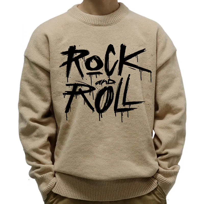 Men's Sweater Autumn Winter Long Sleeve Khaki Sweaters Pullovers Casual O-Neck Knit Men Pullover Letter Printed Jumper Knitwears