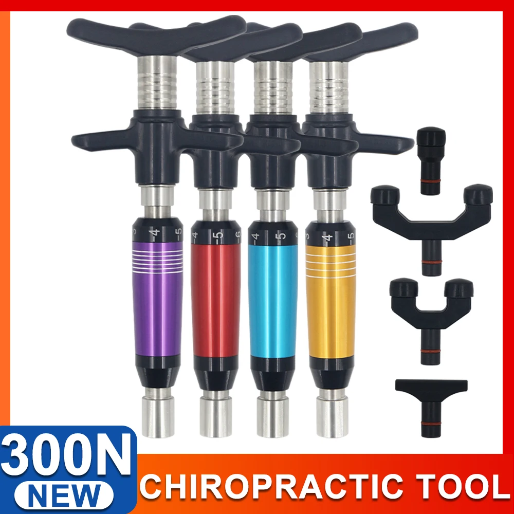 

300N Chiropractic Adjustment Tool Spine 6 Levels 4 Heads Therapy Adjust Vertebration Tools Massager Manual Gun Set