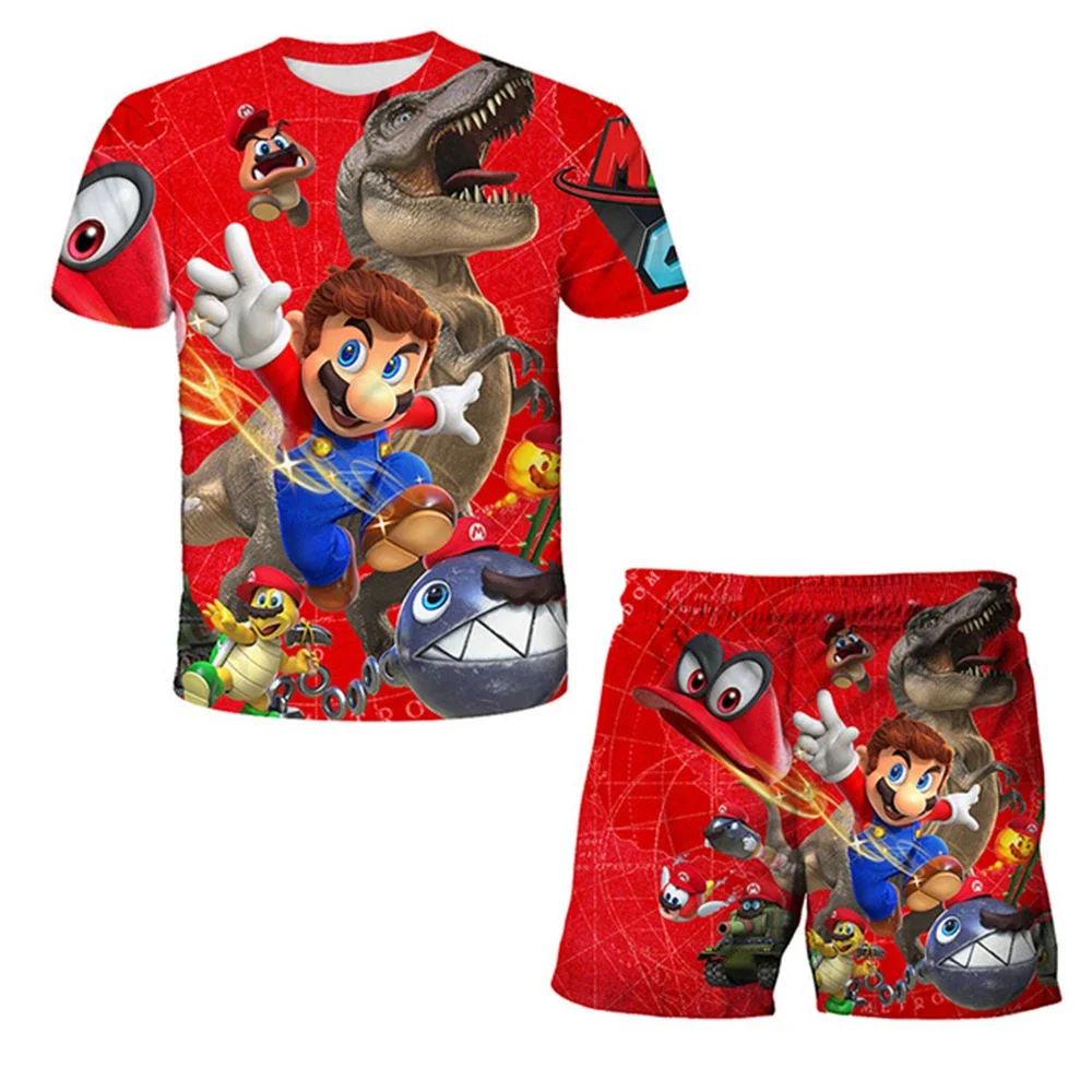 Kids Super Marios Bros Tshirt Set 2pcs Clothes Summer Sportswear T-shirt Shorts Jogging Fitness Boys Short Sleeve Casual Sports