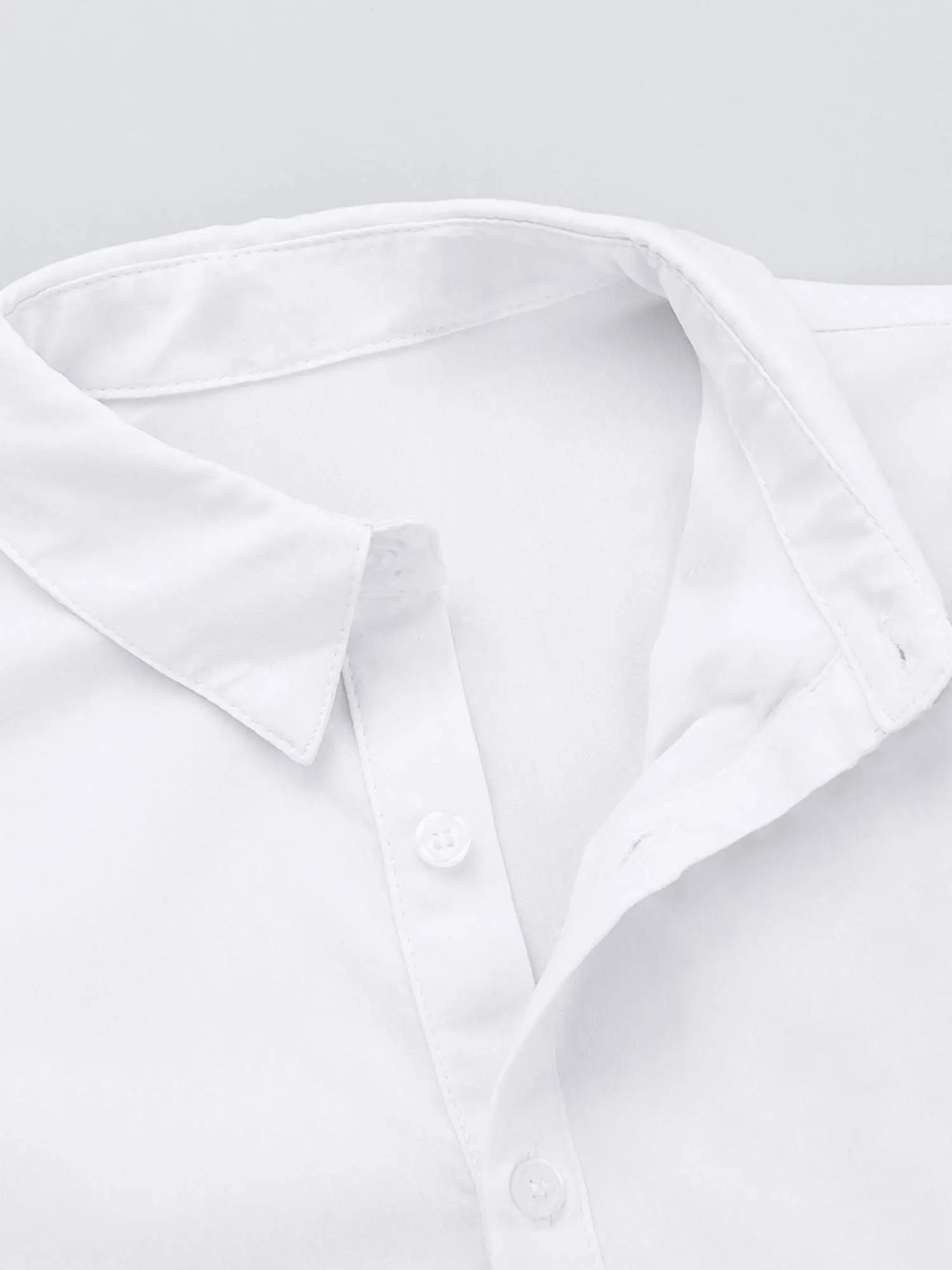 Kids Boys Latin Dance Costume White Long Sleeve Shirts One-Piece Lapel Romper Leotard Bodysuit