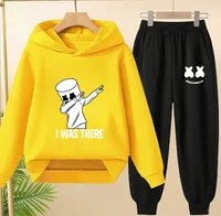 ربيع الخريف ملابس أطفال 2 قطعة موضة Dj Marshmellow الأطفال هوديي البلوزات + السراويل مجموعات 3-13Y الفتيان والفتيات رياضية 2