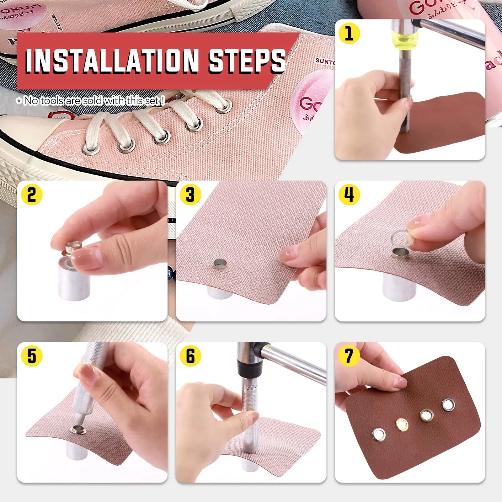 Brass Grommet Eyelets with Washers Setting Tool Kit Mold Hole Punch Cutter 100 Set 6 8 10mm Handmade Leather Craft Accessories