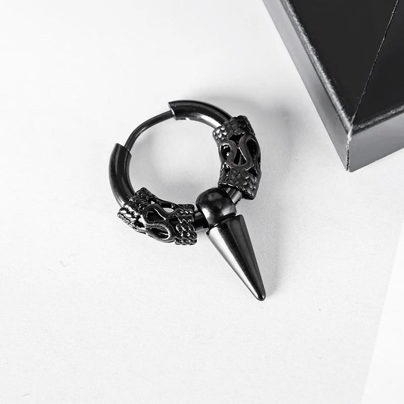 1 Pairs Gothic Punk Stainless Steel Hoop Earring for Men Women Hip Hop Rock Vintage Dragon pattern Circle Earrings Jewelry