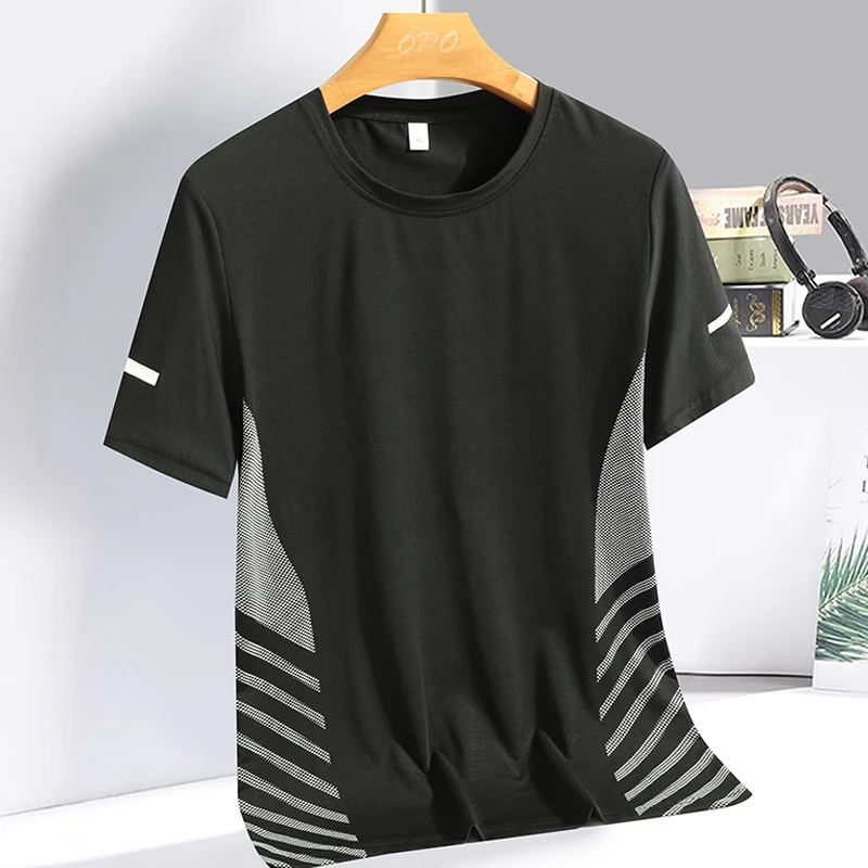 Men Running T-shirt Summer Ice Silk Elasticity Thin Quick Dry Short Sleeve Breathable Fitness Sports T-shirt 5XL sport t shirt,short sleeve t shirt,running t shirts,running t shirt