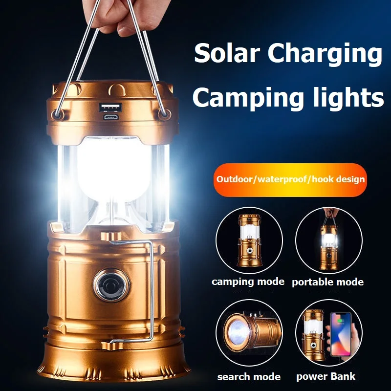 Solar Led Portable Lantern Tent Lamp Telescopic Torch Waterproof Camping  Light Waterproof Emergency Flashlight Working Lighting - Portable Lanterns  - AliExpress