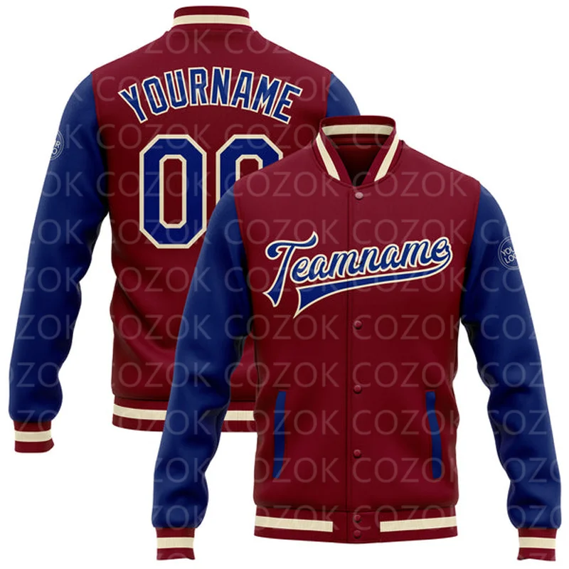 Custom brown 3D Printed Baseball Button Jacket Bomber Full-Snap Varsity Letterman Jacket