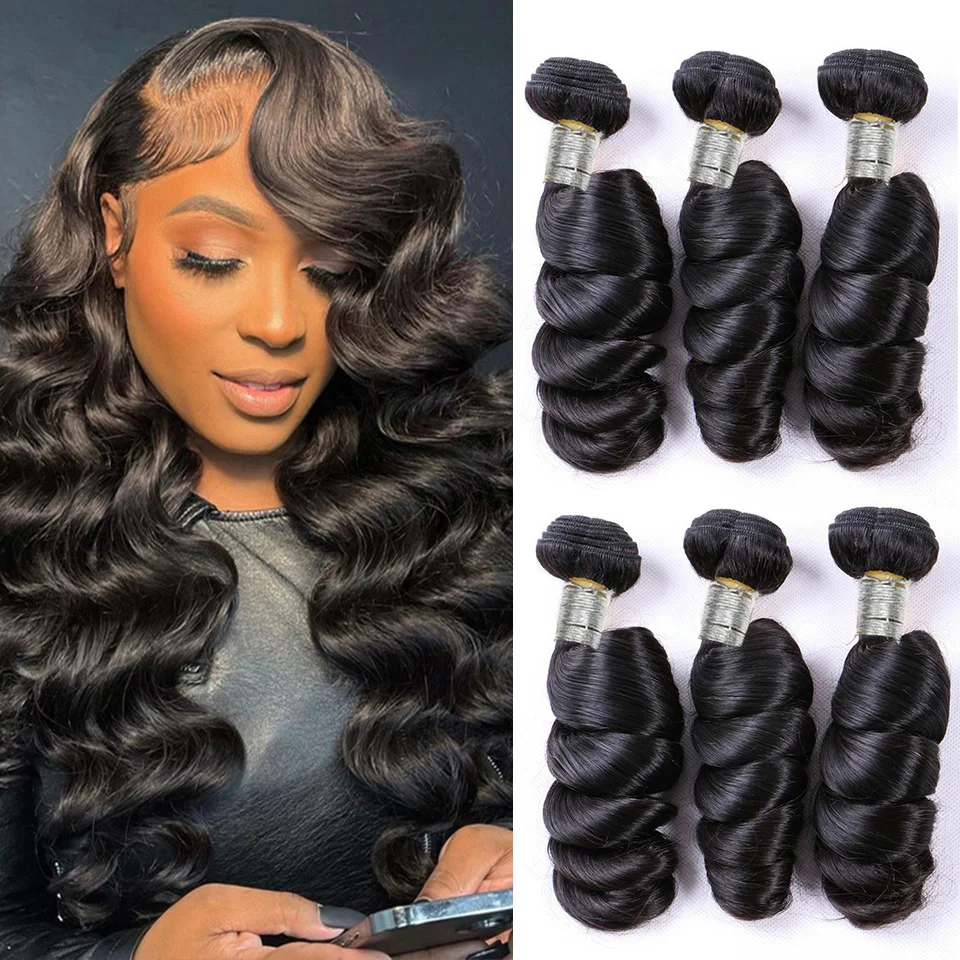 

BINF Loose Wave Bundles Human Hair Brazilian Weaving Natural Black 1/3/4 Bundles Deal Virgin Hair 30 32 Inch Raw Hair Extensions