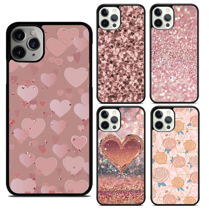 Custodia Morbida Per Telefono Gold Rose Pink Love Heart Per Iphone 15 Se2020 14 Xr Xs Max 7 8 Plus 11 12 13 Pro Max Mini Cover Per Telefono Fundas