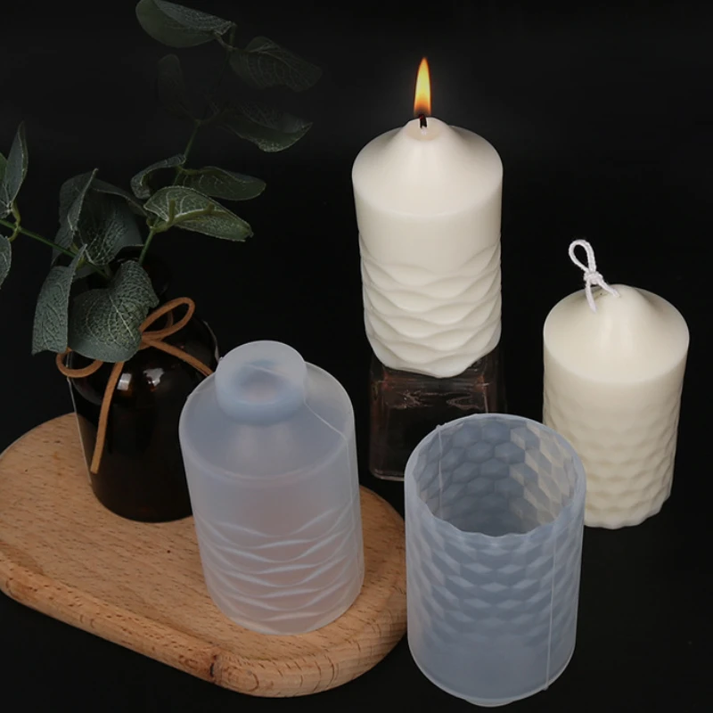 Description Picture 6 of itemGeometric Spiral Frame Candle Making Mold Cylinder Scented Candles Silicone Mold  DIY Cylindrical Corrugated Gypsum Soap Mold