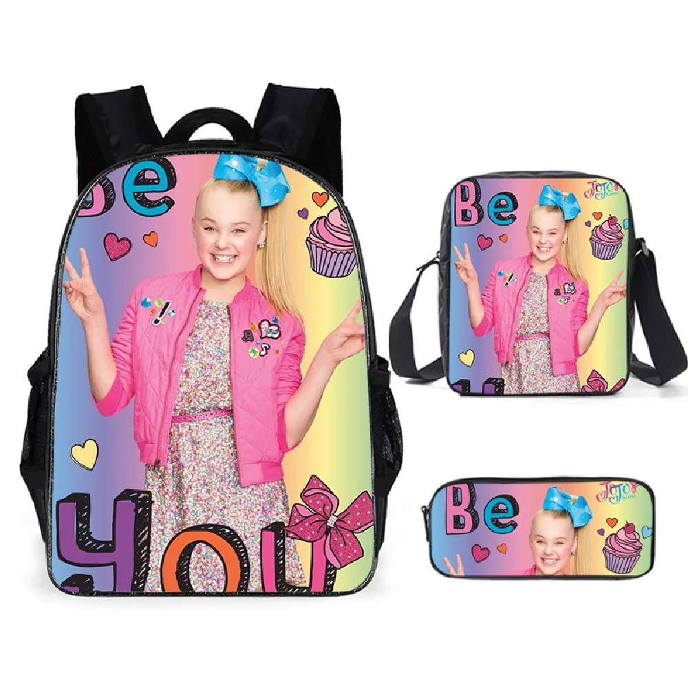 Classic Trendy Funny JOJO SIWA 3D Print 3pcs/Set pupil School Bags Laptop Daypack Backpack Inclined shoulder bag Pencil Case