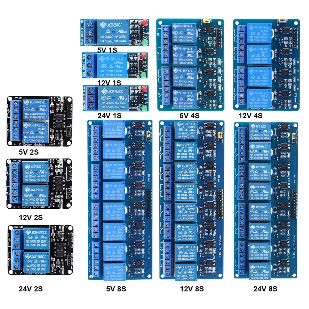 5V 12V 24V Relay Board Support High Or Low Level Trigger Relay Switch Module with Optocoupler Isolation Electronic Components