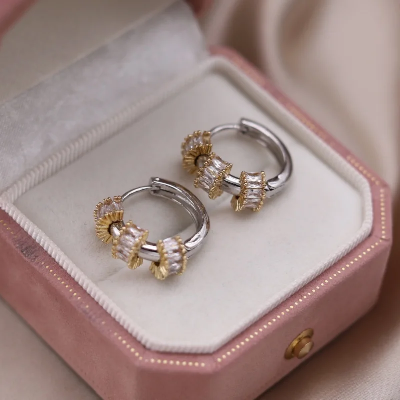 Elegant Two-Tone Zircon Ball Earrings - Chic Korean Fashion Jewelry