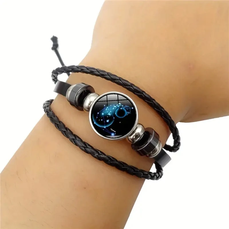 Bracciale Zodiaco In Pelle Intrecciata – Regolabile Unisex – Regalo Originale (Sagittario, Toro, Bilancia…)