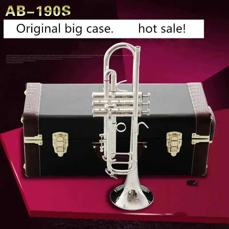 Professional AB190S Trumpet Silver Plated Gold Trumpete Musical Instruments with Big Original Case