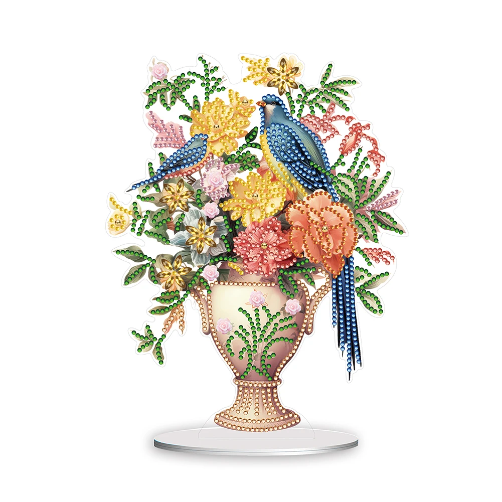 Diamond Painting Set Acrylic Bird Flower Vase Handmade 5D DIY Diamond Art Tabletop Decorations Tabletop Ornaments Kit For Home Decor