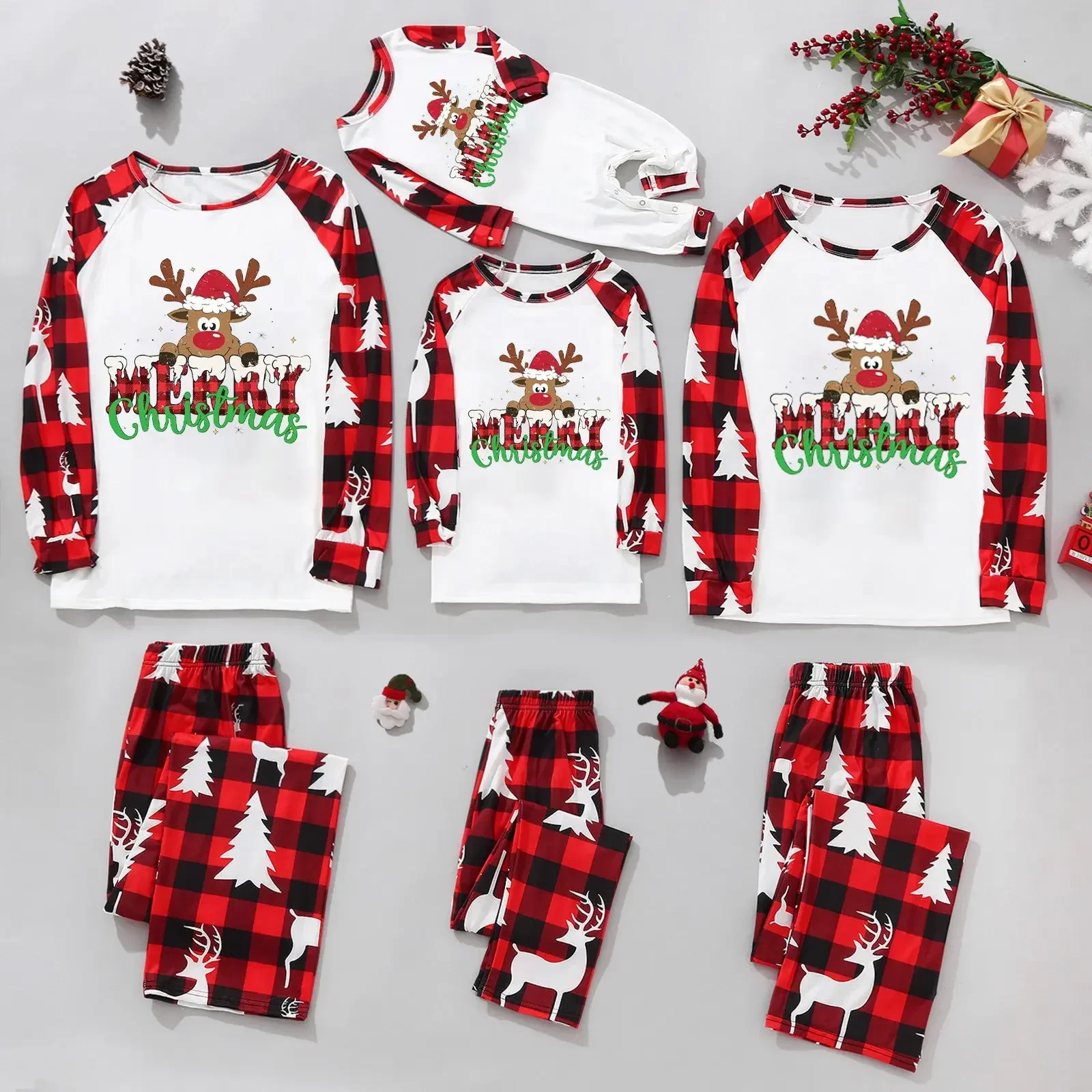 thumbnail image 1 of Conjunto de pijama con estampado de ciervo y alce para Navidad de invierno 2025, conjunto a juego para mamá, hija, papá e hijo, ropa de dormir suave y bonita, aspecto familiar navideño, 1 of 5