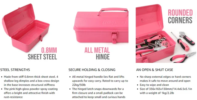 Hi-Spec Safety Instrument Tool Box Portable Pink Lady Women Tool Case Bag  Storage Box Outdoor Suitcase For Tool Components, Metal Tool Storage Box