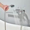 Bathtub Shower Faucet Swivel Tub Spout Wall Mounted Bath Mixer Waterfall Bathtub Tapwith Handheld Shower Head Crane long nozzle 2