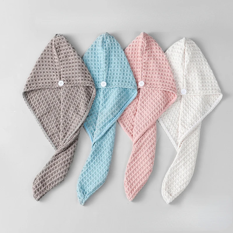 2PCS/SET Waffle Quick Absorbent Hair Towel Hair Cap Girls Thickened