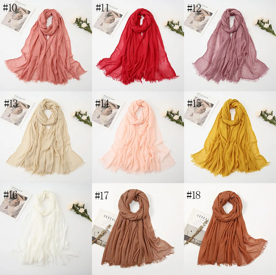 

190X90CM Soft Viscose Cotton Women's Scarves Maxi New Linen Malaysian Female Fashion Literary Style Shawl Dual-purpose Pashmina