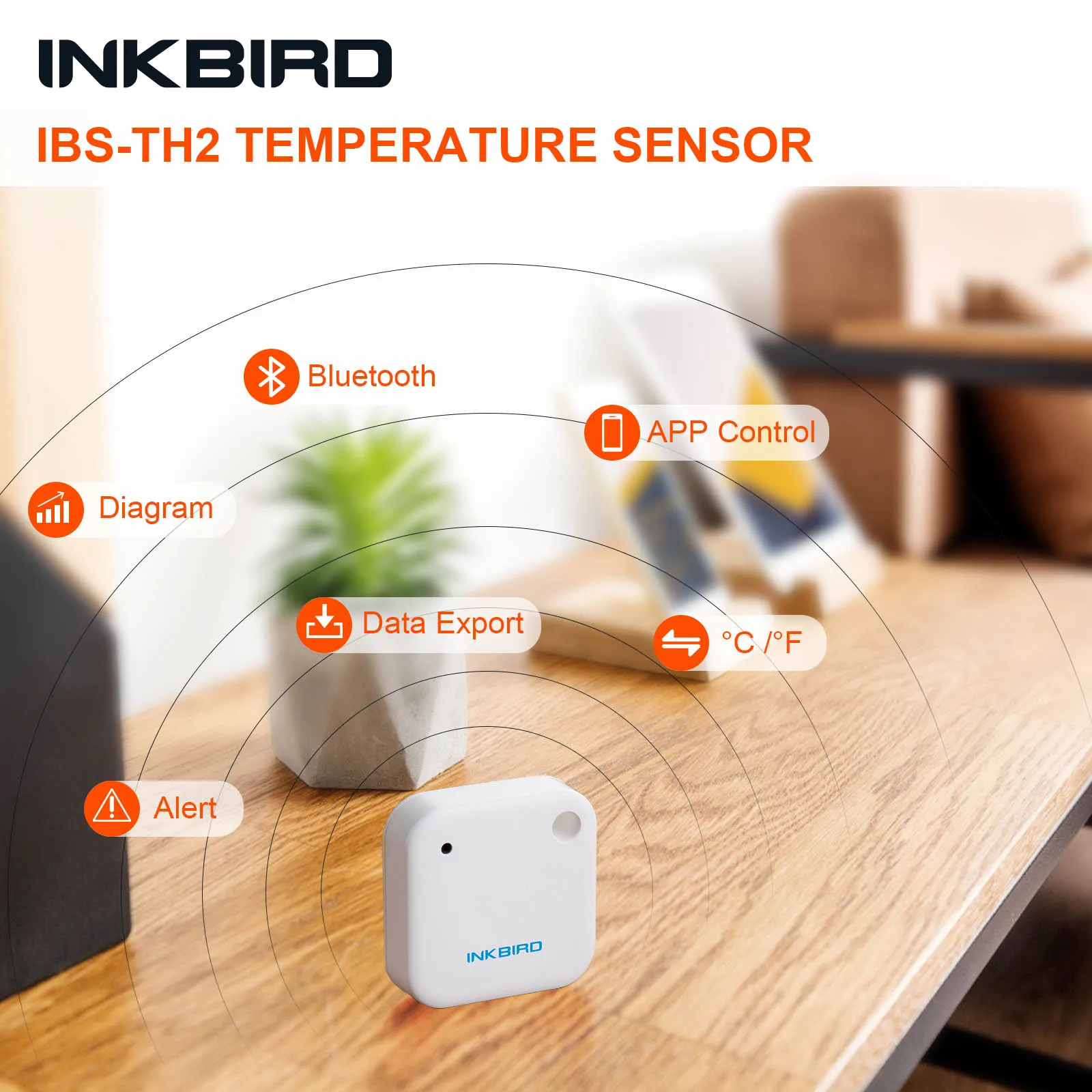 Inkbird IBS-TH2 Bluetooth Temperature & Humidity Sensor - Wireless Monitor With App Alerts, Waterproof, For Fridge/Freezer
