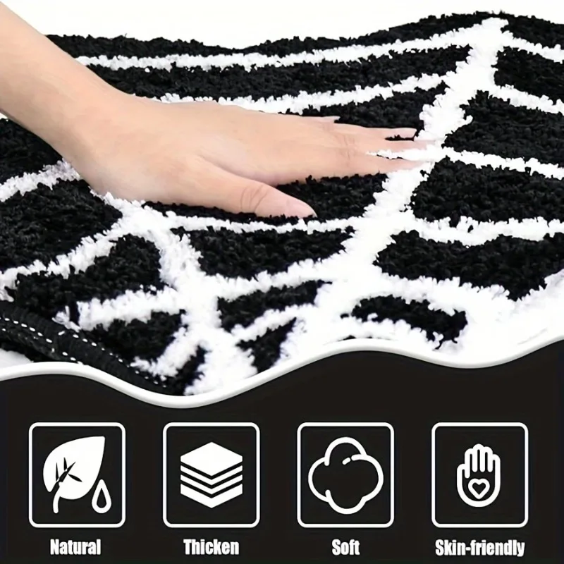 Black Crystal Velvet Spider Web Floor Mat for Home Entryway
