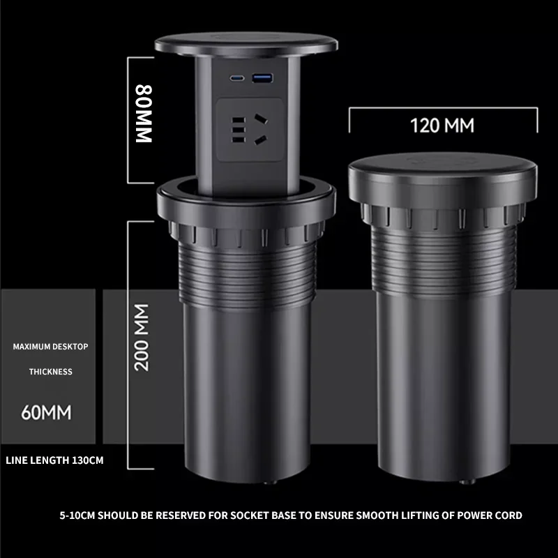 리프팅 데스크 전원 자동 팝업 엘리베이터 소켓 타워 소켓 미국 영국 AU UN 플러그 어댑터 USB Type-c 무선 충전, 숨겨진