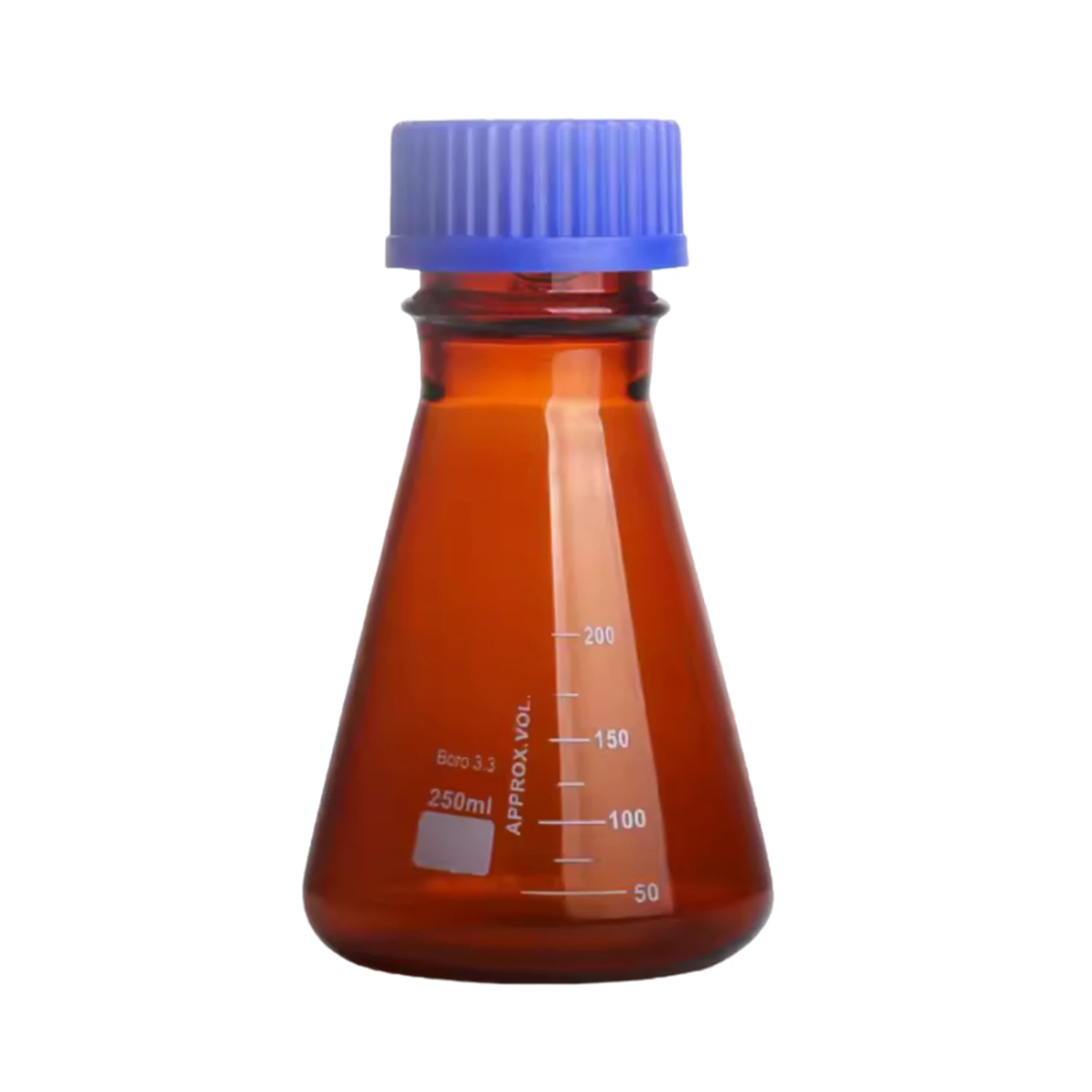 Brown Glass Erlenmeyer Flask With Plastic Screw Cap Lab Amber Conical Bottle