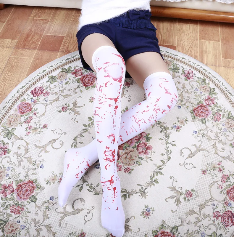 Cosplay Halloween skarpetki kobiety japońska kreatywność śmieszne oddychające pończochy Bone Nurse Blood Over podkolanówki Nylon Velvet Sukka