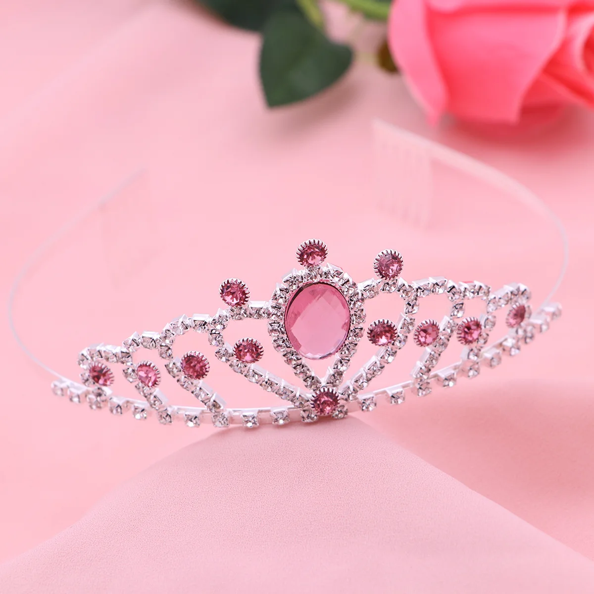 

Children Girls Hearts Crown Tiara Crystal Headband Crowns Birthday Party Hair Accessories (Pink)