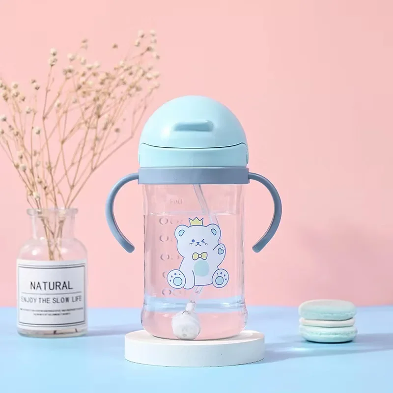 350ml Baby Bottles Drinking Cup Feeding Bottle with Straw Gravity Ball Wide-Caliber Kids Drinking Milk Water Dual-Use Bottle