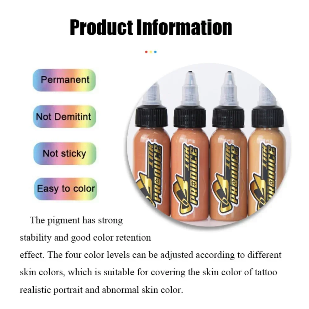 30ML Tattoo Skin Covering Ink Professional 4 Color Natural Body Art Permanent Makeup Tattoo Artists Accessories Supplys
