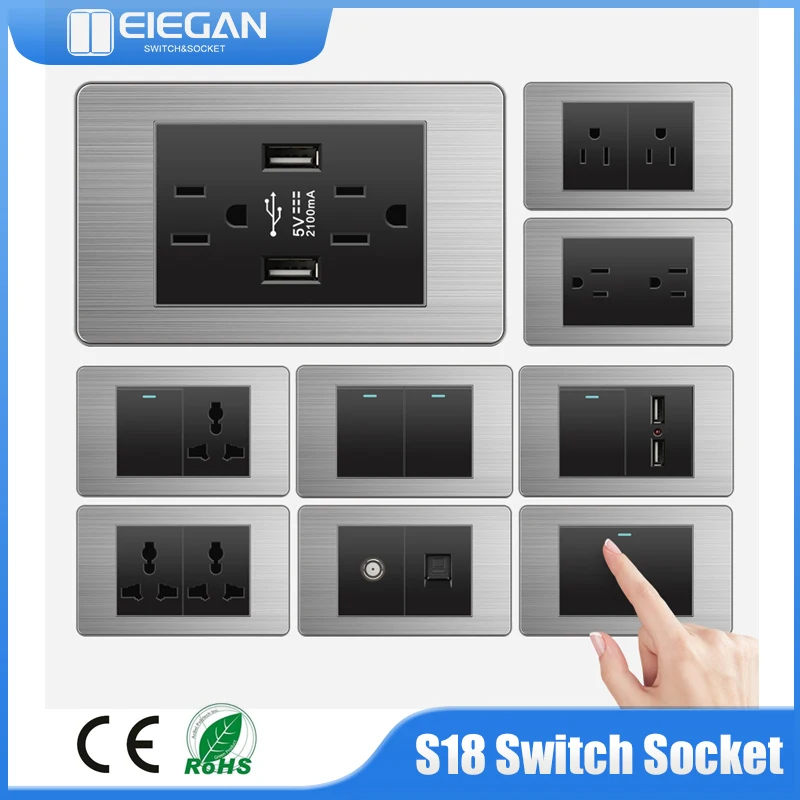 PSSRISEUSStandardOutletWallSwitchSocketStainlessSteelPanel