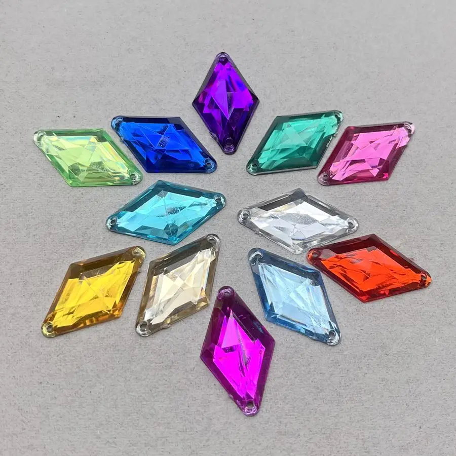 20개 18x30mm 다이아몬드 더블 홀 봉제 라인스톤 의류 장식에 적합 DIY 쥬얼리 생산 장식