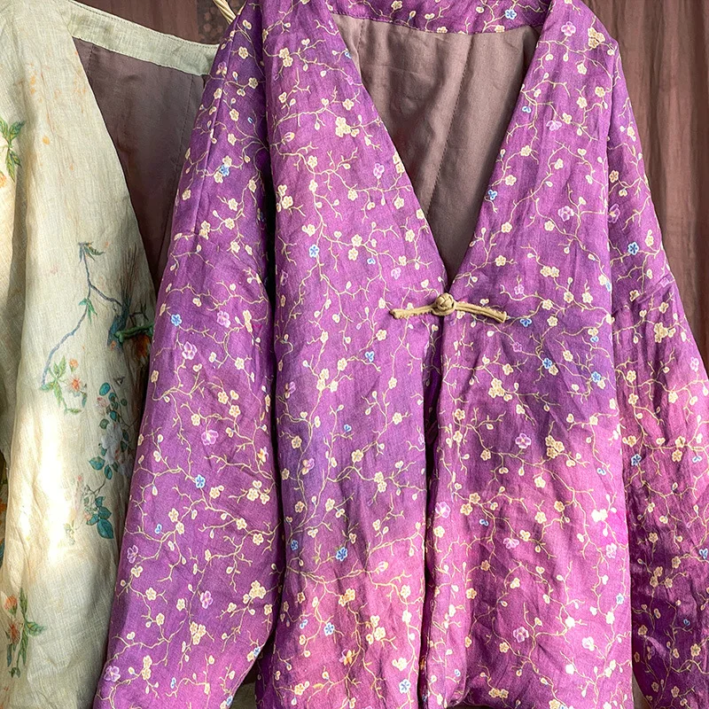 Linen Chinese Handmade Panbuttoned Literary Cotton Shirt Retro Cotton Linen Cotton Shirt Short Coat Cotton Jacket for Women